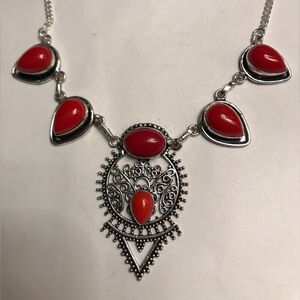 Red Coral Stamped 925 Sterling Silver Necklace